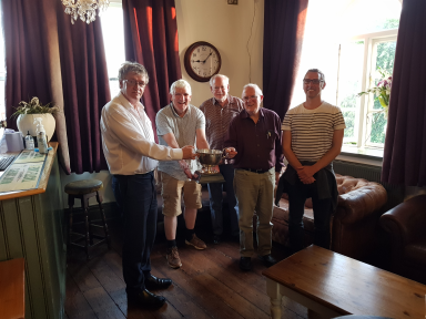 Martin White, Dave Tipper, Ian Pickup, Stephen Williams and Mark Morris celebrating the club's knockout win.