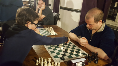 Aron Saunders taking on Clevedon's blitz maestra David Painter-Kooiman.